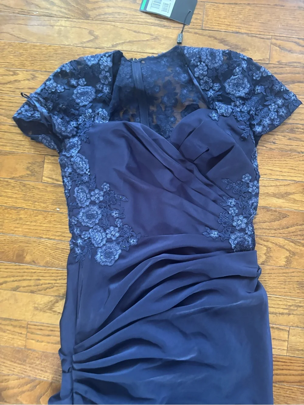 La Femme Navy Blue Lace Back Satin Trumpet Gown Size 6